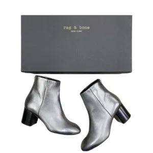 Rag &amp; Bone Drea Gunmetal Metallic Silver Leather Boots EUR 35 US 5