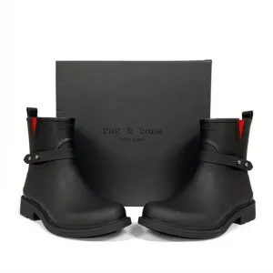 rag &amp; bone Moto Rain Boots Sz 10 40 New $225 Black Rubber Low Heel Side Zippers