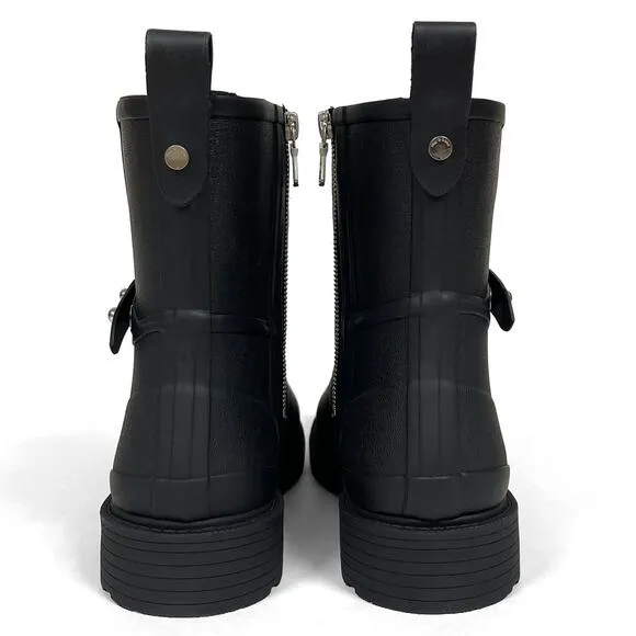 rag &amp; bone Moto Rain Boots Sz 10 40 New $225 Black Rubber Low Heel Side Zippers