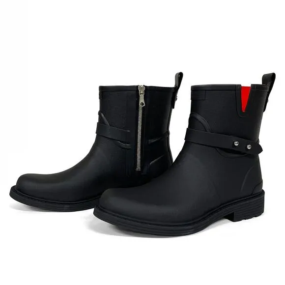 rag &amp; bone Moto Rain Boots Sz 10 40 New $225 Black Rubber Low Heel Side Zippers