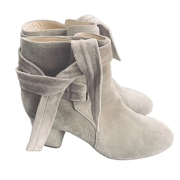 Rag &amp; Bone Waterproof Italian Taupe Suede Tie Up Heeled Ankle Boots — SZ 7 EUC