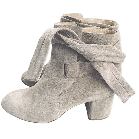 Rag &amp; Bone Waterproof Italian Taupe Suede Tie Up Heeled Ankle Boots — SZ 7 EUC