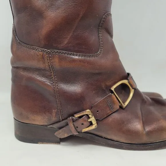 Ralph Lauren Collection Boots Womens 7.5B Brown Leather Riding Equestrian Tall