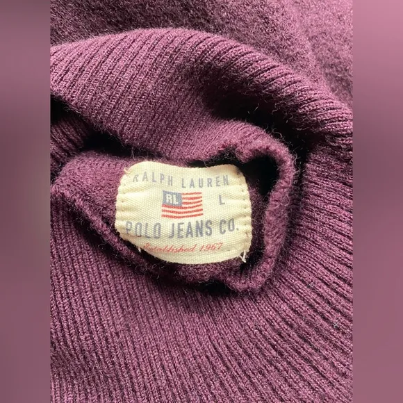 Ralph Lauren Polo Jeans Wool Vintage Purple Mock Neck‎ Sweater Dress - Large L