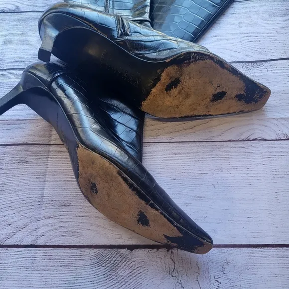Ralph Lauren Stiletto Crocodile Leather Boots With Clasp