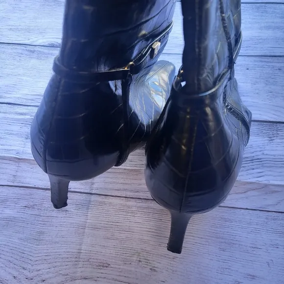 Ralph Lauren Stiletto Crocodile Leather Boots With Clasp