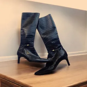 Ralph Lauren Stiletto Crocodile Leather Boots With Clasp