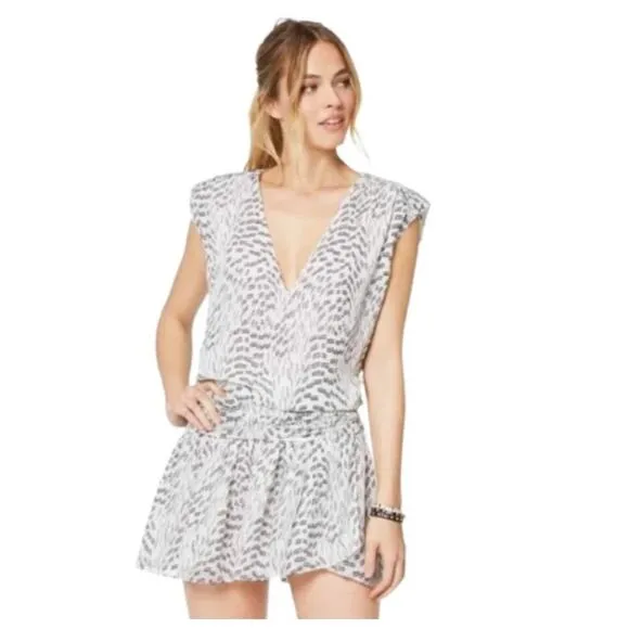 Ramy Brook Terry Dress Silk Chiffon Mini White Black Printed Sleeveless Small