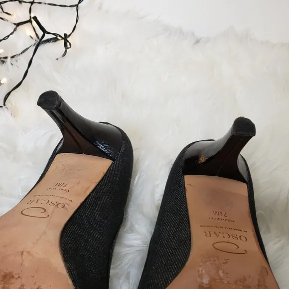 RARE Oscar de la Renta O Calada Peep Toe Heels 7.5 Luxury Elegant Castlecore