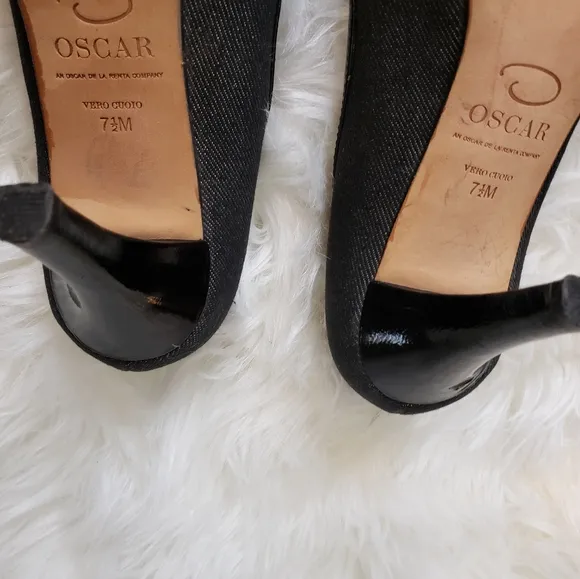 RARE Oscar de la Renta O Calada Peep Toe Heels 7.5 Luxury Elegant Castlecore