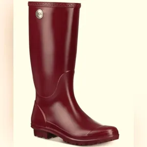 RARE UGG MAROON / CRIMSON RAIN BOOT WITH FLEECE LINED SOLE