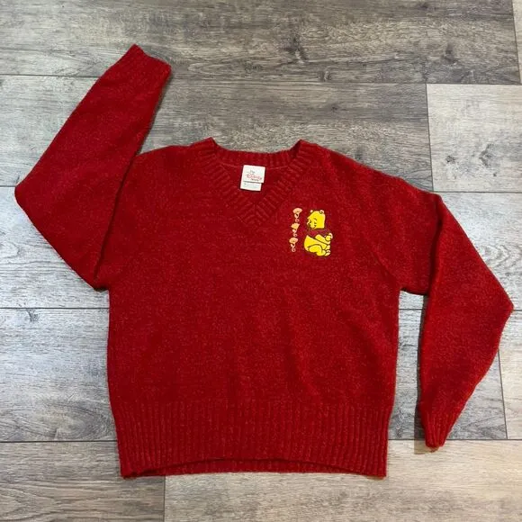 RARE! Vintage 90s Disney Store Soft Red V-Neck Sweater Made in USA Womens Medium
