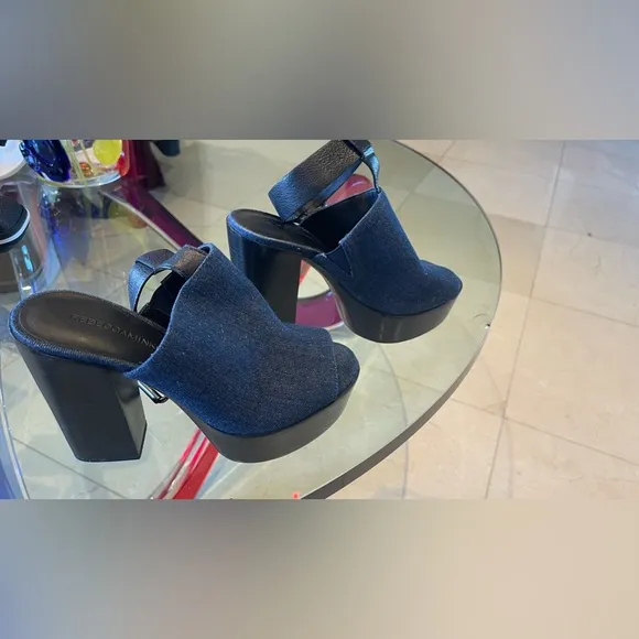 Rebecca Minkoff platforms blue jean upper leather insole and ankle strap sz 7