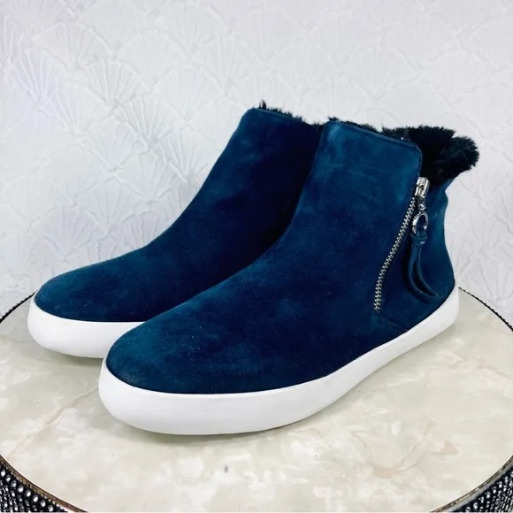 Rebecca Minkoff Shelly High Top Sneaker Boots Sz 9.5 Blue Suede Casual Booties
