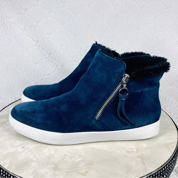 Rebecca Minkoff Shelly High Top Sneaker Boots Sz 9.5 Blue Suede Casual Booties
