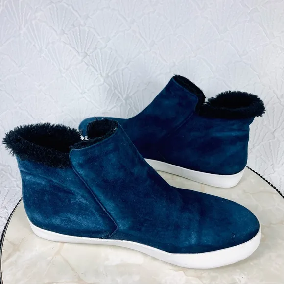 Rebecca Minkoff Shelly High Top Sneaker Boots Sz 9.5 Blue Suede Casual Booties
