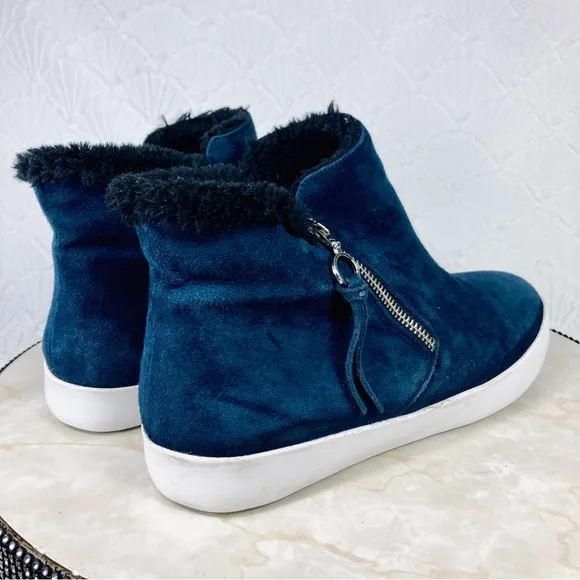 Rebecca Minkoff Shelly High Top Sneaker Boots Sz 9.5 Blue Suede Casual Booties