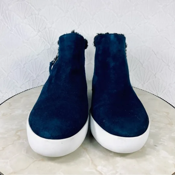Rebecca Minkoff Shelly High Top Sneaker Boots Sz 9.5 Blue Suede Casual Booties