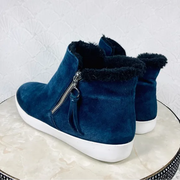 Rebecca Minkoff Shelly High Top Sneaker Boots Sz 9.5 Blue Suede Casual Booties