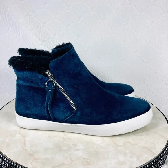 Rebecca Minkoff Shelly High Top Sneaker Boots Sz 9.5 Blue Suede Casual Booties