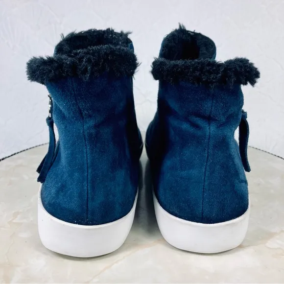 Rebecca Minkoff Shelly High Top Sneaker Boots Sz 9.5 Blue Suede Casual Booties