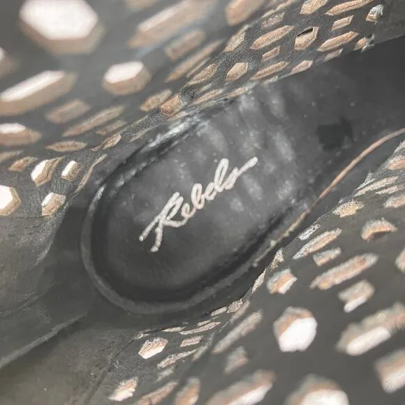 Rebels Bootie Boots Sz 10M Black Brown Suede Perforated Zip Boho Western Casual