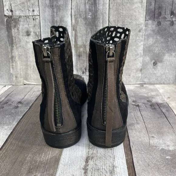 Rebels Bootie Boots Sz 10M Black Brown Suede Perforated Zip Boho Western Casual
