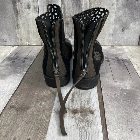 Rebels Bootie Boots Sz 10M Black Brown Suede Perforated Zip Boho Western Casual