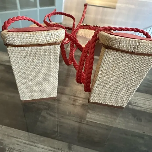 Red Braided Sandals with Daisy Accents