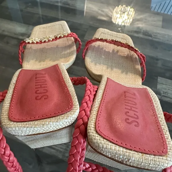 Red Braided Sandals with Daisy Accents
