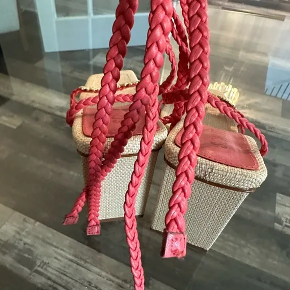 Red Braided Sandals with Daisy Accents