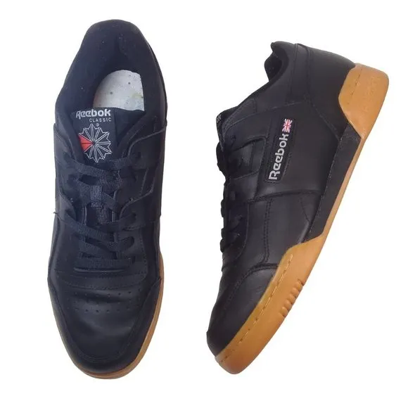 Reebok Men's Workout Plus Soft Full Grain Leather Upper Black Sneakers 11.5