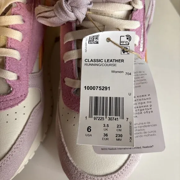 Reebok Women's Classic Leather Bone/Pea Glow/Ashen Lilac Sneakers 100075291 sz 6