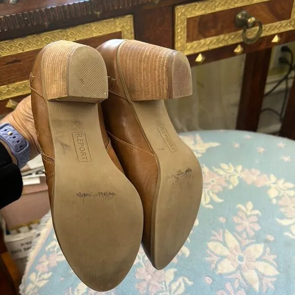 *Report* Sz 8 Tan Leather Ankle Zip Boots