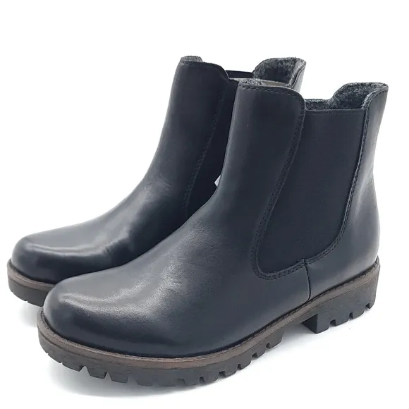 Rieker Women's Payton 70 Black Leather Casual Chelsea Block Heel Boots Size 6