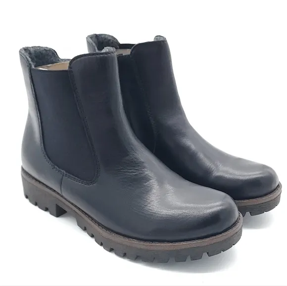 Rieker Women's Payton 70 Black Leather Casual Chelsea Block Heel Boots Size 6