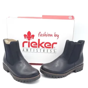 Rieker Women's Payton 70 Black Leather Casual Chelsea Block Heel Boots Size 6