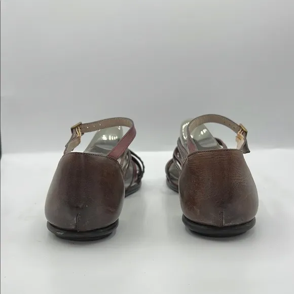 Robert Clergerie Sz 10 Brown Leather Sandals with Ankle Strap