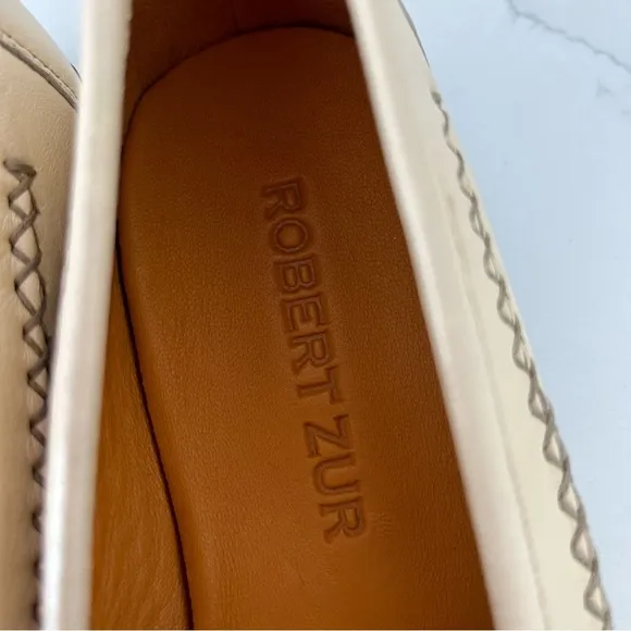 Robert Zur Woven Loafer Flats Shoew Leather Neutral Cream Beige Women’s Size 10