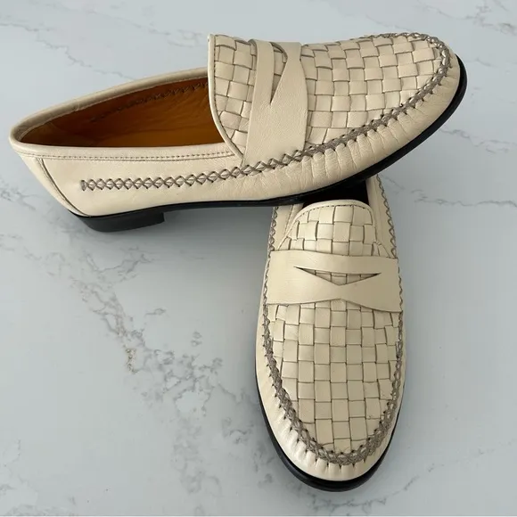 Robert Zur Woven Loafer Flats Shoew Leather Neutral Cream Beige Women’s Size 10