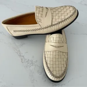 Robert Zur Woven Loafer Flats Shoew Leather Neutral Cream Beige Women’s Size 10