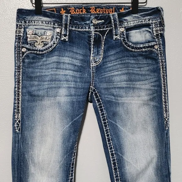 ROCK REVIVAL Jeans Women's 27 Straight Leg Distressed Embellished Bling Y2K