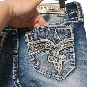 ROCK REVIVAL Jeans Women's 27 Straight Leg Distressed Embellished Bling Y2K