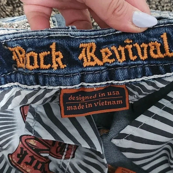ROCK REVIVAL Jeans Women's 27 Straight Leg Distressed Embellished Bling Y2K