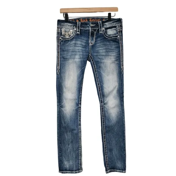 ROCK REVIVAL Jeans Women's 27 Straight Leg Distressed Embellished Bling Y2K