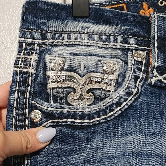 ROCK REVIVAL Jeans Women's 27 Straight Leg Distressed Embellished Bling Y2K