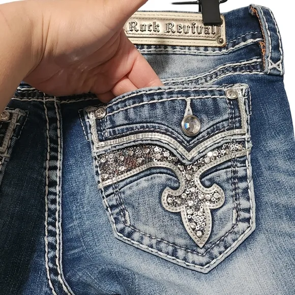 ROCK REVIVAL Jeans Women's 27 Straight Leg Distressed Embellished Bling Y2K