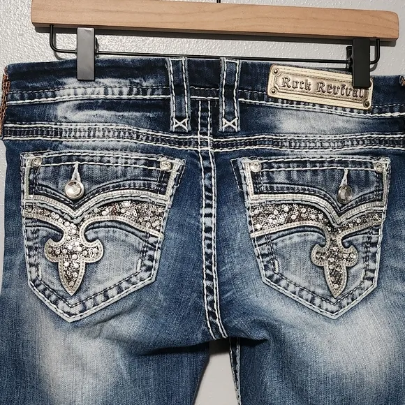 ROCK REVIVAL Jeans Women's 27 Straight Leg Distressed Embellished Bling Y2K