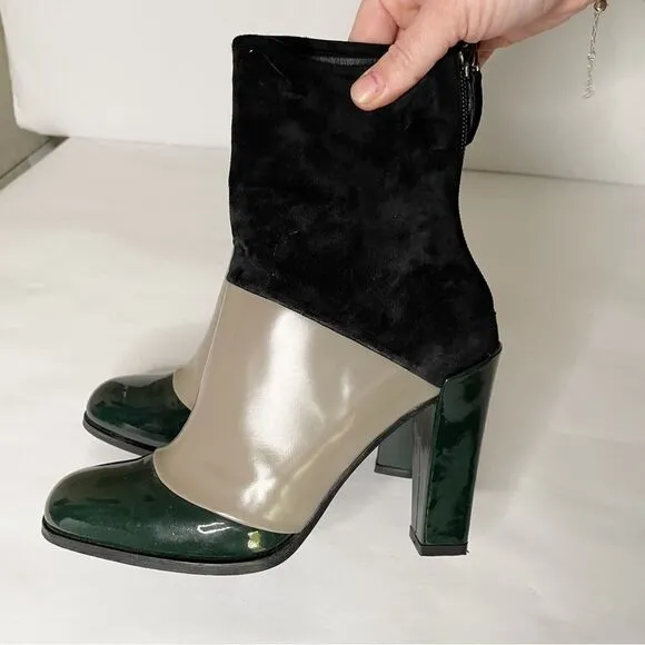 Roger Vivier Leather suede heeled Ankle Boots Colorblock 34.5 made in Italy