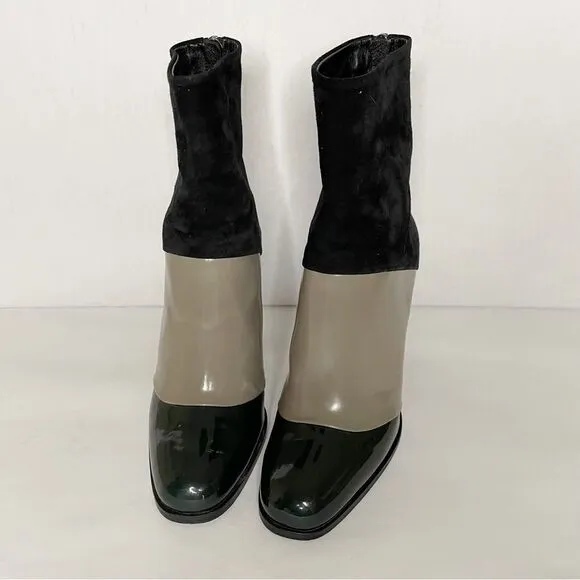 Roger Vivier Leather suede heeled Ankle Boots Colorblock 34.5 made in Italy